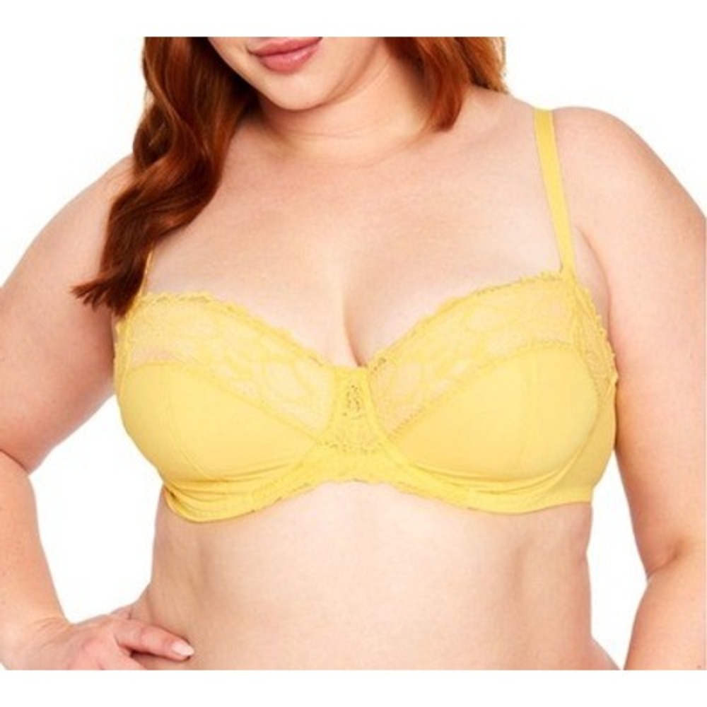 Frederick's of Hollywood Contour Balconette Bra 32DD Karoline Lace Bright Yellow